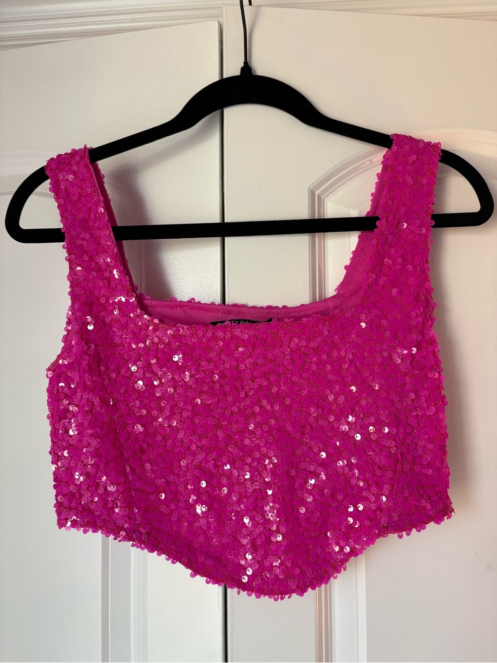 Nasty Gal Hot Pink Sequin Crop Tank